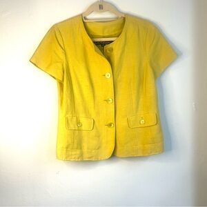 Jasper, Top,Blazer,Chartreuse,Buttons,Pockets,Chic, Size 10 Petite,Short Sleeve